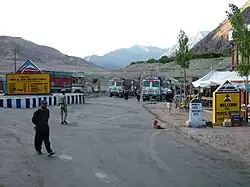 The village of Upshi and road junction at the northern end of the Leh Manali Highway