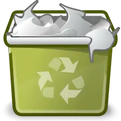 A trash can or recycling bin containing files icon