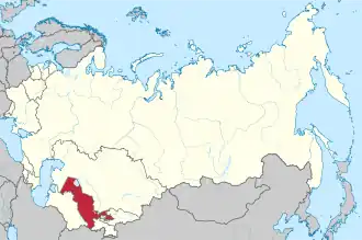 Uzbekistan (red) within the Soviet Union