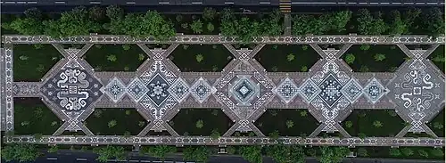 Park paving designed with traditional Armenian carpet pattern