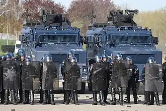 VIPG Centaure armored vehicle of the Mobile Gendarmerie during a demonstration
