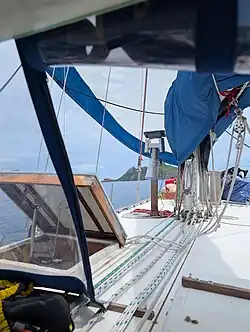 Deck and hatch on Valiant 40 sailing near Fiji