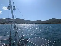 Solar pannels on a Valiant 40 sailboat near Yanggeta Island
