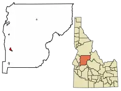 Location of Cascade in Valley County, Idaho.