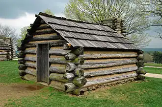 A replica log cabin at Valley Forge in Pennsylvania