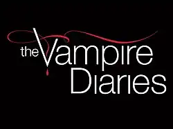 The show name written in gold against a black background and a ribbon of red above the word vampire