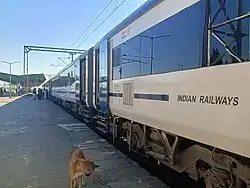 22227 Vande Bharat Exp Standing on platform 2 at GossaigaonHat