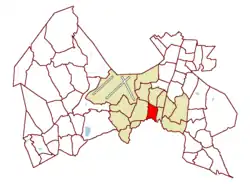 Location on the map of Vantaa, with the district in red and the Tikkurila major region in light brown