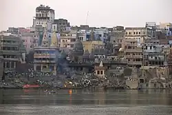 Manikarnika Ghat, the holy cremation ground on the Ganges river front