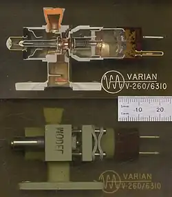 Cutaway of a mechanically tuned reflex klystron
