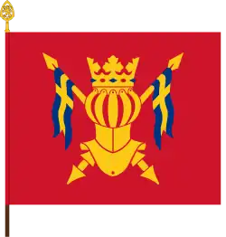 The colour of the Finland Proper Logistics Battalion, introduced in 2016, features the coat of arms of the eponymic province.[25]