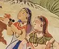 Detail of Vasant Ragini, Rajastani painting 1500s showing early form of choli tied at the back.