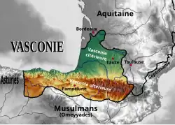 Map showing Vasconia around 710-740 AD