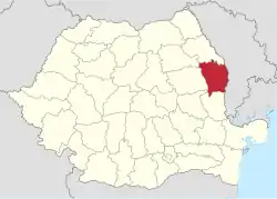 Administrative map of Romania with Vaslui county highlighted