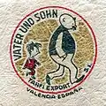 Close-up of a piece of wrapping paper for oranges from Valencia, Spain, with an illustration of Father and Son