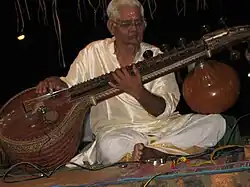 Veena R. Venkataraman, performing at a Mavelikara devi temple near Saraswati Puja Day