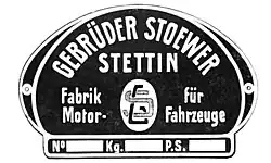 Vehicle data plate Stoewer (1904)
