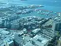 The quarter seen from the Sky Tower, with approximate boundaries shown marked in red