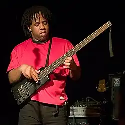 Wooten plays his headless bass guitar known as his Steinberger bass at the Belly Up in San Diego 2006