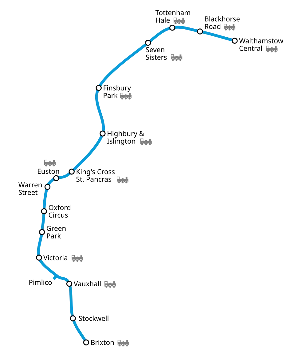 Geographically accurate path of the Victoria line
