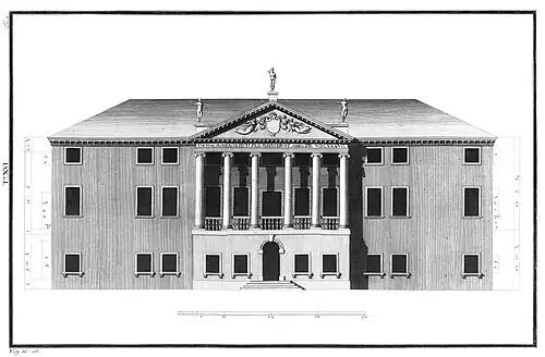 Main facade (drawing by Ottavio Bertotti Scamozzi, 1778)