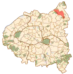 Location (in red) within Paris inner suburbs