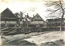 A factory yard with boilers.