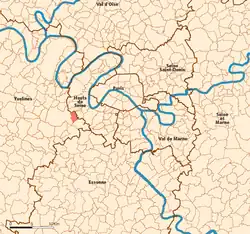 Location (in red) within Paris inner and outer suburbs