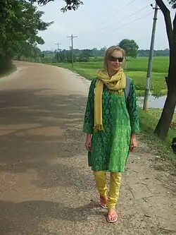 Woman visiting Bangladesh wearing a churidar