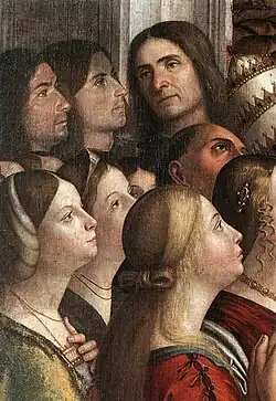 The three sons of Antonio Loredan, detail from the Apotheosis of Saint Ursula, by Vittore Carpaccio, 1491, Gallerie dell'Accademia, Venice
