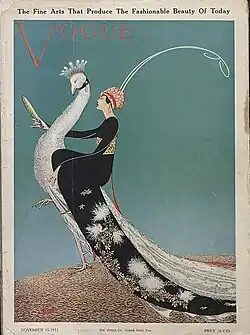 Japanese inspiration/Japonisme: Cover of Vogue, November 15, 1911, by George Wolfe Plank, chromolithograph, multiple locations[39]