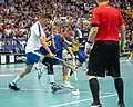 Mika Kohonen (left) in the final match against Sweden at the 2018 World Championships.