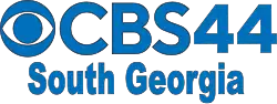 In blue, from top left: the CBS eye, the lettering CBS, a numeral 44, and beneath them in a line, the words "South Georgia".