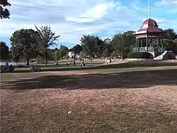 Wakefield, Massachusetts, town common showing bandstand at right and lake at left