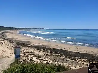 Wallabi Beach at Wallabi Point on a cloud-free, bright Spring day.