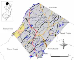 Location in Sussex County, New Jersey and of Sussex County in New Jersey (upper left)