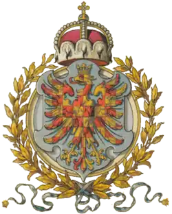 Painting of the Moravian eagle inside a wreath, under a crown