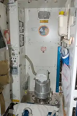 Space toilet inside Node&nbsp;3, after relocation from the US lab