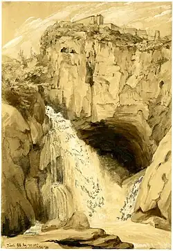 Black chalk with brown wash, heightened with white on buff paper