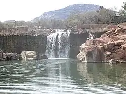Waterfall on Medicine Creek with Mount Scott in the background