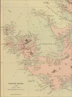 Old map of Weddell Island featuring Cove Peak (present Circum Peak)