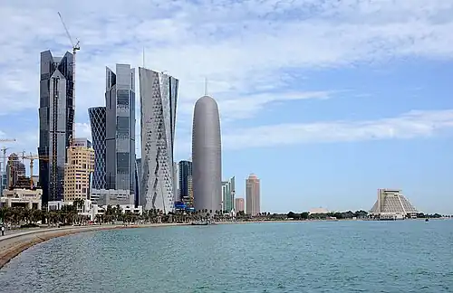 View of the Doha Corniche which was the route for the marathon and racewalking events.