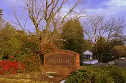 Westham sign of neighborhood still called Westham built on the old town in 1930.[1]