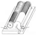 Charles Wheatstone's 1843 rheostat with a metal and a wooden cylinder