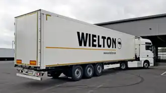 Box semi-trailer made of polyurethane panels.