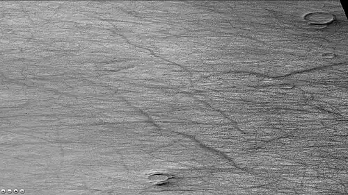 Dust devil tracks in Mitchell crater, as seen by CTX camera (on Mars Reconnaissance Orbiter). Note: this is an enlargement of a previous image of west side of Mitchel crater.