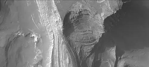 Northern part of Terby Crater showing many layers, as seen by CTX camera (on Mars Reconnaissance Orbiter).