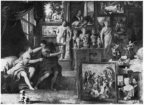 (1) Interior of an art collection with Joseph and Potiphar's wife, c. 1630, location unknown[5]