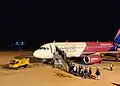 Boarding to low cost airline in Memminger in 2019.