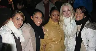 Left to right: Miriam Cani, Rebecca Miro, Tertia Botha, Anne Ross and Anh-Thu Doan in 2003.